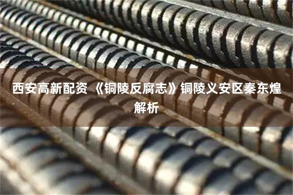 西安高新配资 《铜陵反腐志》铜陵义安区秦东煌解析