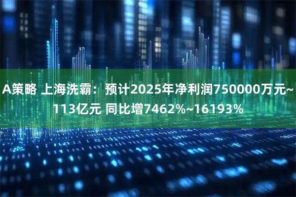 A策略 上海洗霸：预计2025年净利润750000万元~113亿元 同比增7462%~16193%